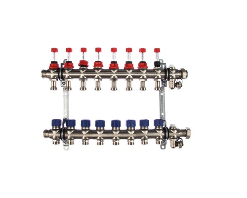 Коллекторная группа Elsen 8 отводов тёплый пол, нержавеющая сталь, c расходомерами, EMI03.08