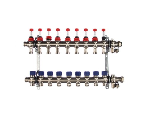 Коллекторная группа Elsen 9 отводов тёплый пол, нержавеющая сталь, c расходомерами, EMI03.09
