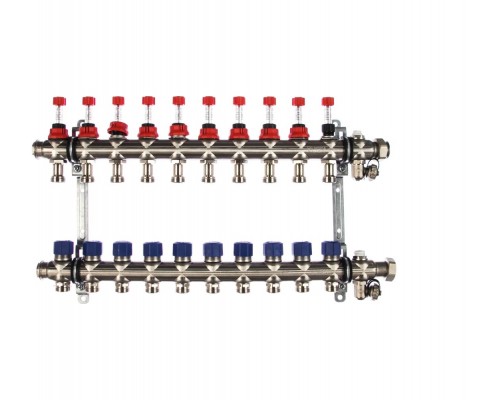 Коллекторная группа Elsen 10 отводов тёплый пол, нержавеющая сталь, c расходомерами, EMI03.10