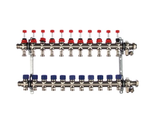 Коллекторная группа Elsen 11 отводов тёплый пол, нержавеющая сталь, c расходомерами, EMI03.11