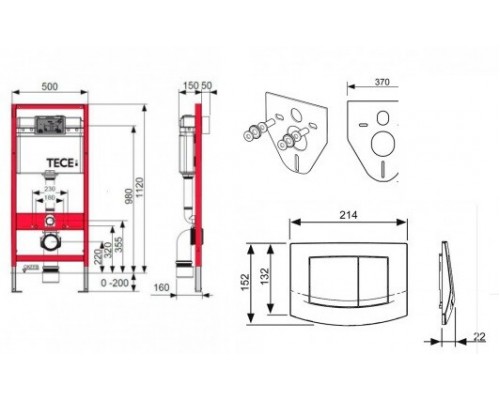 Инсталляция TECE TECEbase, для подвесного унитаза, кнопка смыва TECEambia, 9400005