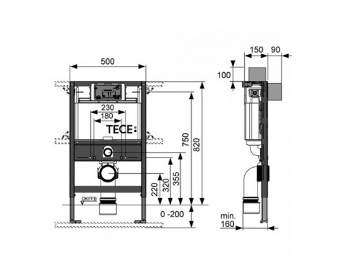 Инсталляция TECE TECEprofil, для подвесного унитаза, 9300001