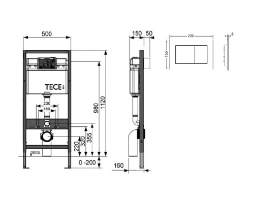 Инсталляция TECE TECEbase, для подвесного унитаза, кнопка смыва TECEnow, 9400012