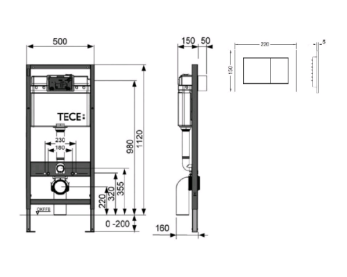 Инсталляция TECE TECEbase, для подвесного унитаза, кнопка смыва TECEnow, 9400012