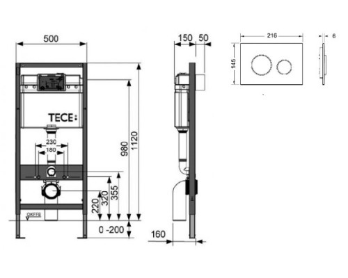 Инсталляция TECE TECEbase, для подвесного унитаза, кнопка смыва, K400626