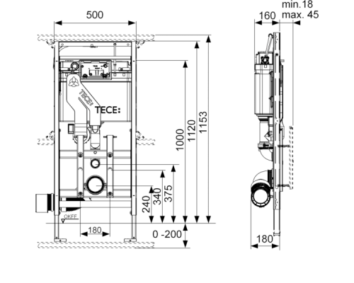 Инсталляция для унитаза TECE TECElux шгв 500*180*1353