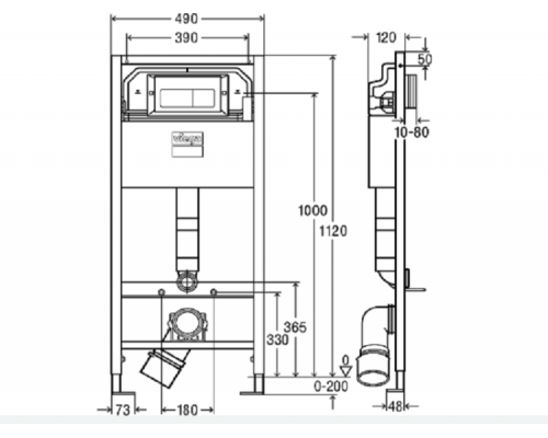Инсталляция Viega Prevista для унитаза шгв 490*120*1120