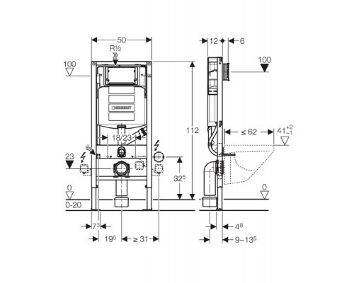 Инсталляция Geberit Duofix д/подвесного унитаза система удаления запаха 111.370.00.5