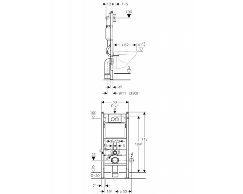 Инсталляция Geberit Duofix д/подвесного унитаза клавиша смыва Delta 21 458.120.11.1