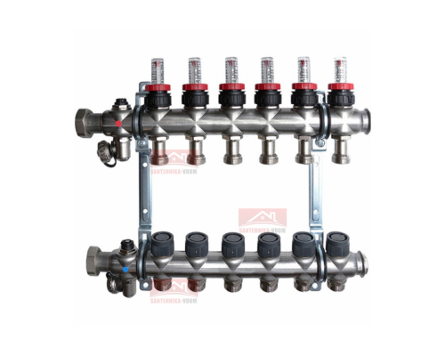 Коллекторная группа Oventrop 6 отвода для теплого пола, нержавеющая сталь, 1404356