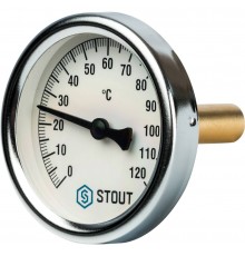 STOUT Термометр биметаллический с погружной гильзой. Корпус Dn 63 мм, гильза 50 мм 1/2, 0...120°С