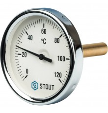 STOUT Термометр биметаллический с погружной гильзой. Корпус Dn 80 мм, гильза 75 мм 1/2, 0...120°С