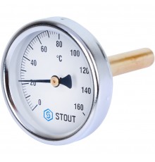 STOUT Термометр биметаллический с погружной гильзой. Корпус Dn 63 мм, гильза 75 мм 1/ 2, 0...160°С