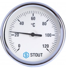 STOUT Термометр биметаллический с погружной гильзой. Корпус Dn 80 мм, гильза 50 мм, резьба с самоуплотнением 1/2, 0...120°С