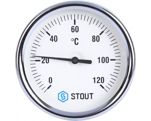 STOUT Термометр биметаллический с погружной гильзой. Корпус Dn 80 мм, гильза 100 мм 1/2, 0...120°С