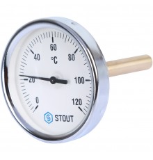 STOUT Термометр биметаллический с погружной гильзой. Корпус Dn 80 мм, гильза 100 мм 1/2, 0...120°С