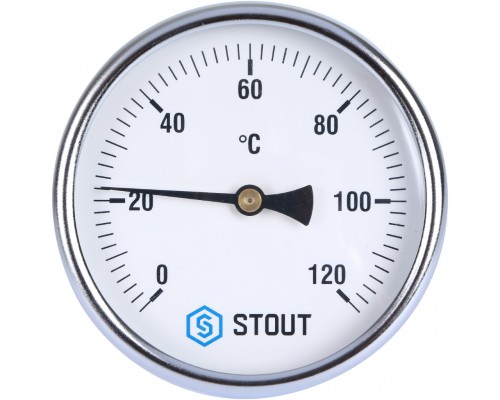 STOUT Термометр биметаллический с погружной гильзой. Корпус Dn 100 мм, гильза 100 мм 1/2, 0...120°С