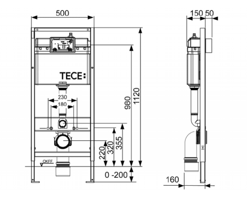 Инсталляция TECE TECEbase назначение-для унитаза шгв 500*150*1120