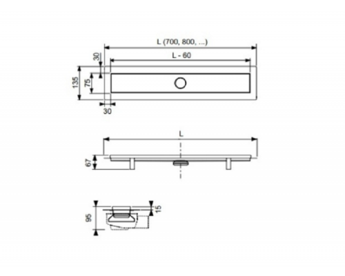 Дренажный канал TECE TECElinus шдв 135*700*125 нержавеющая сталь
