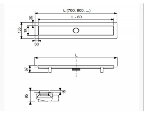 Дренажный канал TECE TECElinus шдв 135*900*125 нержавеющая сталь