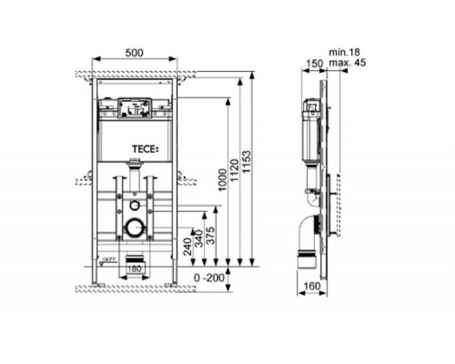 Инсталляция TECE TECElux назначение-для подвесного унитаза шгв 500*180*1120