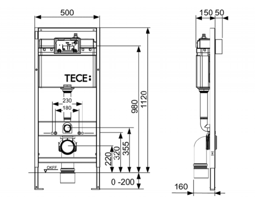 Инсталляция TECE TECEbase назначение-для унитаза шгв 500*150*1120