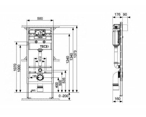 Инсталляция TECE TECEprofil для подвесного унитаза шгв 500*150*1340