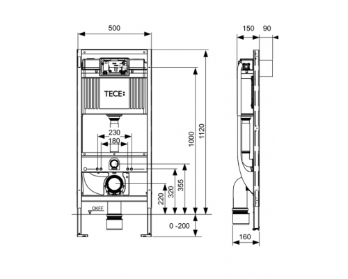 Инсталляция TECE TECEprofil для унитаза шгв 500*150*1120