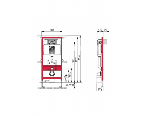 Инсталляция для унитаза TECE TECEprofil шгв 500*150*1120