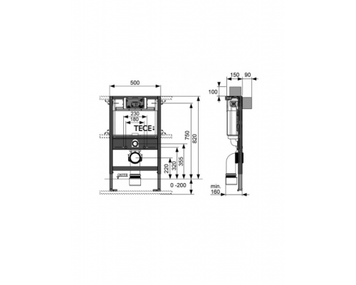 Инсталляция для унитаза TECE TECEprofil шгв 500*150*820