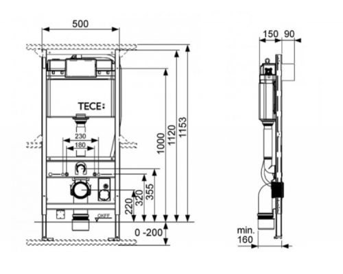 Инсталляция TECE TECEprofil назначение-для унитаза TOTO Neorest шгв 500*150*1120