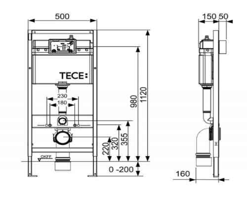 Инсталляция TECE TECEbase назначение-для унитаза шгв 500*150*1120