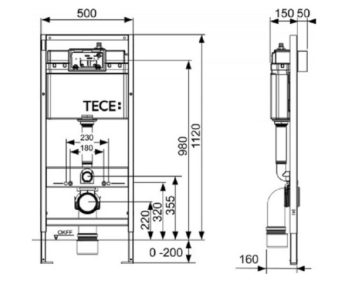 Инсталляция TECE TECEbase назначение-для унитаза шгв 500*150*1120