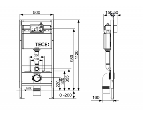 Инсталляция TECE TECEbase назначение-для унитаза шгв 500*150*1120