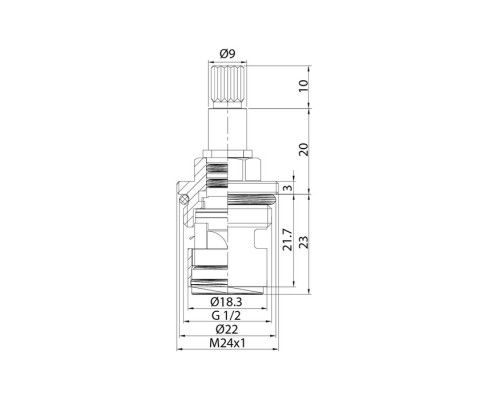 Кран-букса керамическая, 180°, 20 зубцов, G 1/2