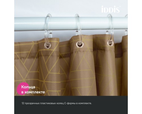 Штора для ванной IDDIS Base 200x240 см, Полиэстер, коричневый