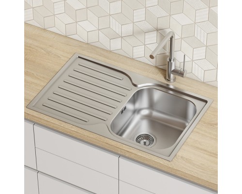 Мойка врезного монтажа с сифоном IDDIS Strit S, нерж. сталь, шелк, 780*480