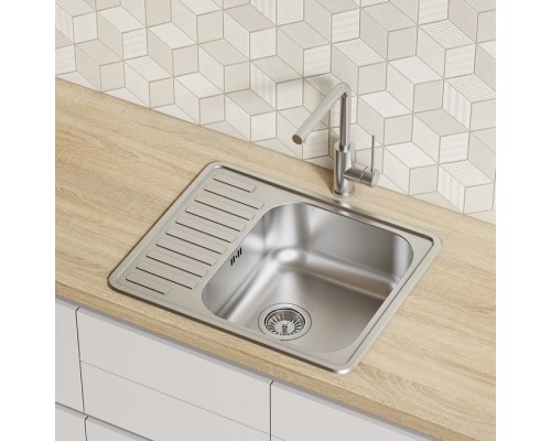 Мойка врезного монтажа с сифоном IDDIS Strit S, нерж. сталь, шелк, 585*485