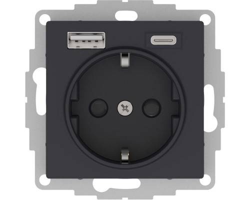 Розетка AtlasDesign 16А с 2-мя заряд. устройствами USB тип A+C 5В/2.4А 2х5В/1.2А механизм карбон SE ATN001032