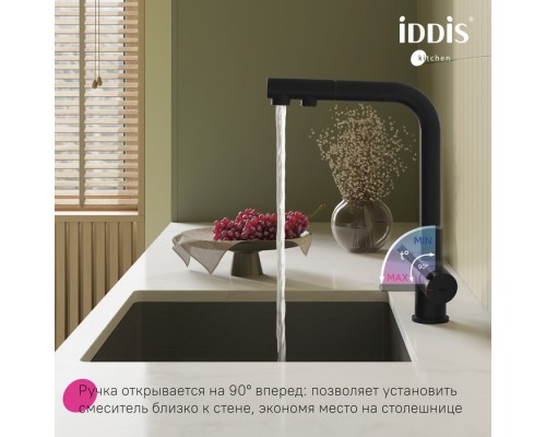 Смеситель для кухни с выдвижным изливом и каналом для фильтра, черный матовый, Umbra, IDDIS,