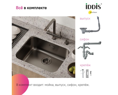 Мойка, нерж. сталь, графит, 533*433, Mate, IDDIS