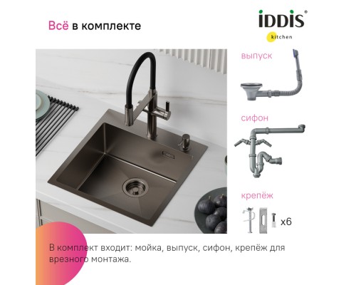 Мойка IDDIS Haze нерж. сталь, графит, 490*510