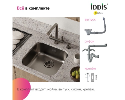 Мойка IDDIS Mate нерж. сталь, графит, 446*446