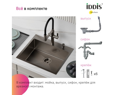 Мойка IDDIS Haze нерж. сталь, графит, 590*510
