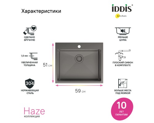 Мойка IDDIS Haze нерж. сталь, графит, 590*510