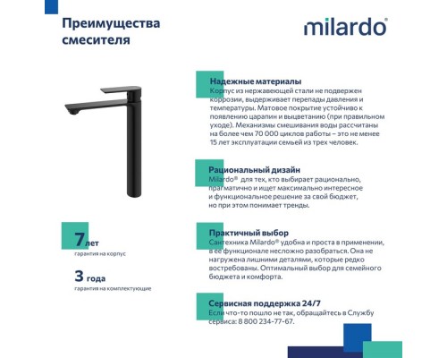Смеситель для настольного умывальника Milardo Maze чёрный матовый