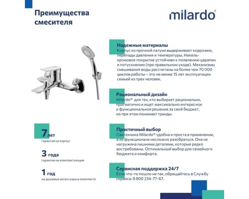 Смеситель для ванны Milardo Azure глянцевый хром