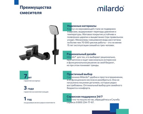 Смеситель для ванны Milardo Maze чёрный матовый