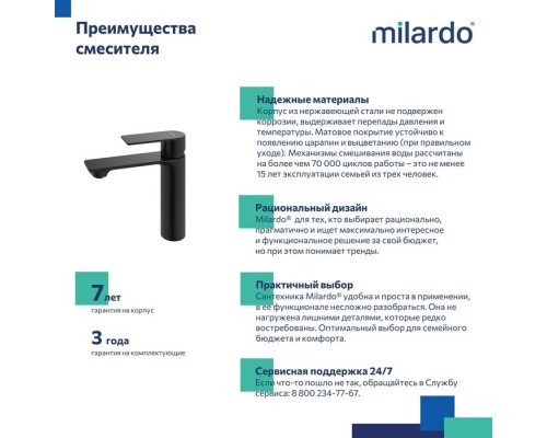 Смеситель для умывальника Milardo Maze чёрный матовый