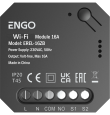 ENGO Интеллектуальное реле Wi-Fi 2,4 ГГЦ, 1x16 А, выход NO-COM